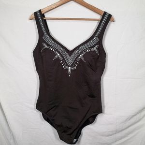 Christina Brown Swimwear With Embroidered Sweetheart Neckline